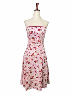 Vintage 5.7.9 Cherry Novelty Print Y2K Coquette Strapless Tube Dress Knee Length